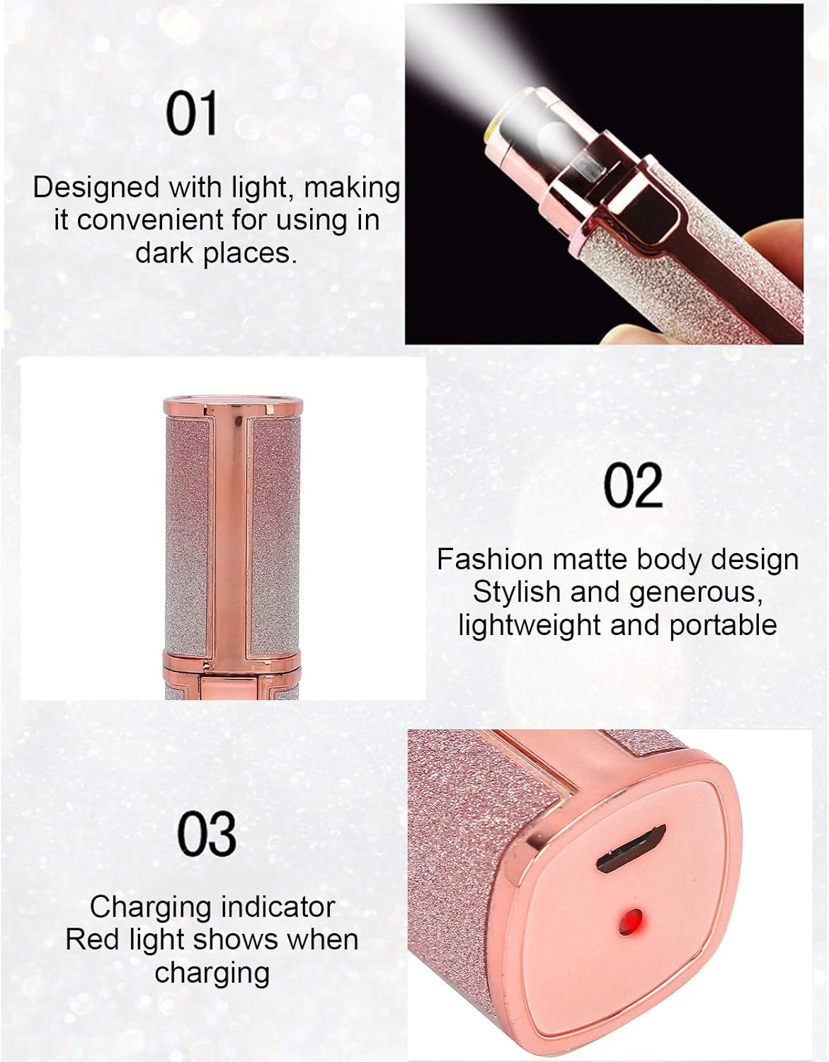 Eyebrow & Facial Hair Removal for Women, 2 in 1 Rechargeable Nose Hair & Eyebrow Trimmer, Portable Shaver with LED Light, Painless Facial Hair Trimmer for Eyebrows Lips