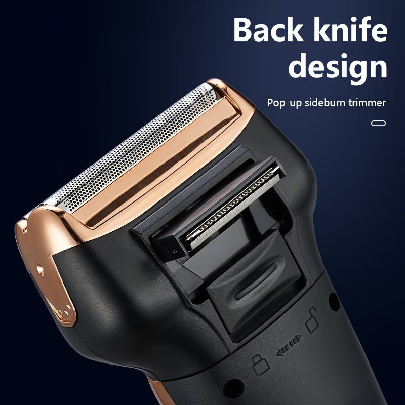 Multi-functional 3-in-1 Men's Beauty Set, electric aluminum foil shaver, detachable and replaceable head design, equipped with ear and nose hair trimmer, hair clipper, beard trimmer, pop-up temple trimmer, cordless USB charging, gift for men