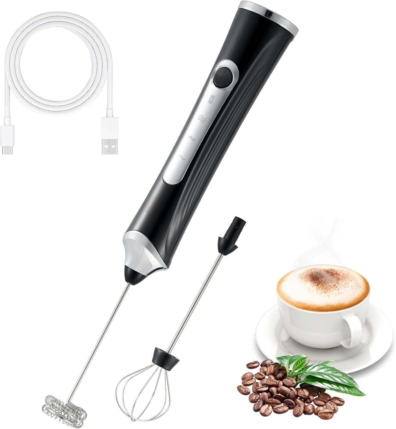 Electric Milk Frother Handheld with 2 Whisks