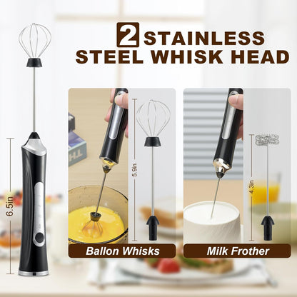 Electric Milk Frother Handheld with 2 Whisks