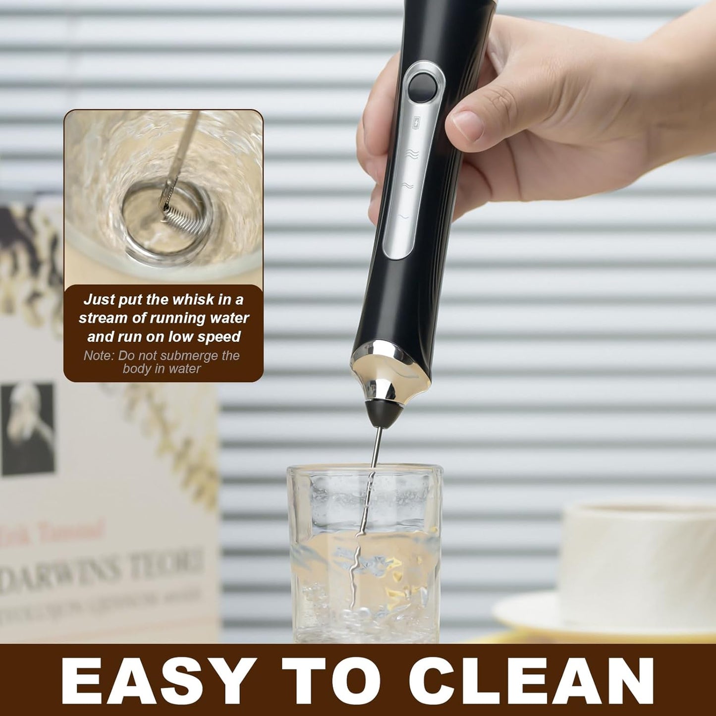 Electric Milk Frother Handheld with 2 Whisks