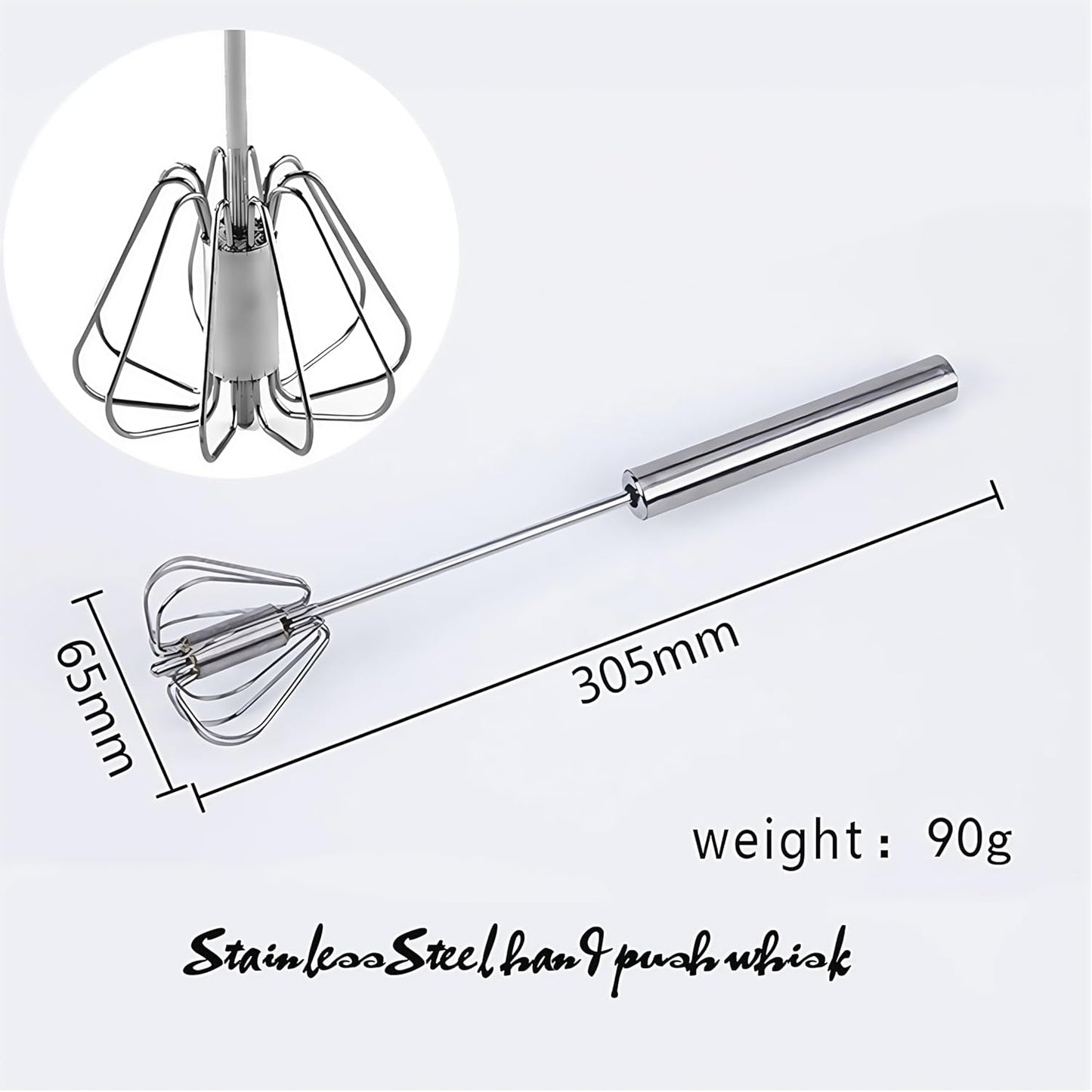 Stainless Steel Egg Whisk, Hand Push Rotary Whisk Blender, Versatile Milk Frother, Hand Push Mixer Stirrer for Blending, Whisking, Beating & Stirring
