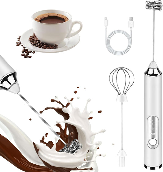 Electric Milk Frother Handheld with 2 Whisks