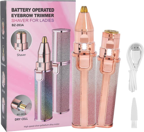 Eyebrow & Facial Hair Removal for Women, 2 in 1 Rechargeable Nose Hair & Eyebrow Trimmer, Portable Shaver with LED Light, Painless Facial Hair Trimmer for Eyebrows Lips