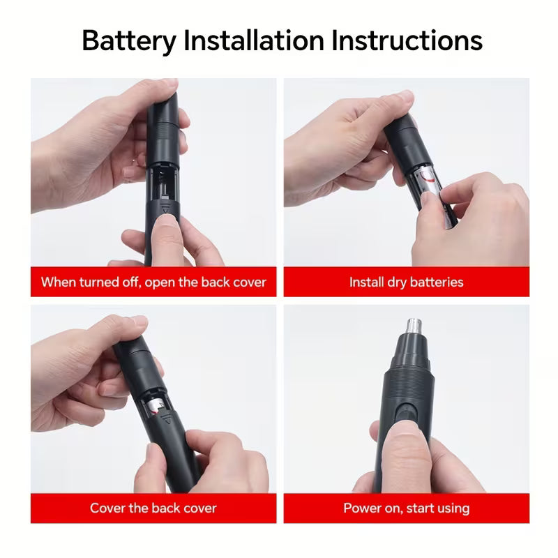 Nose Hair Trimmer - Painless Nose & Ear Hair Remover, Stainless Steel Head, Ergonomic Handle, Portable Manual Epilator for Facial Hair Removal, Dry Battery Powered, No Built-in Battery, Ideal for Women & Men, Nose Hair Trimmer