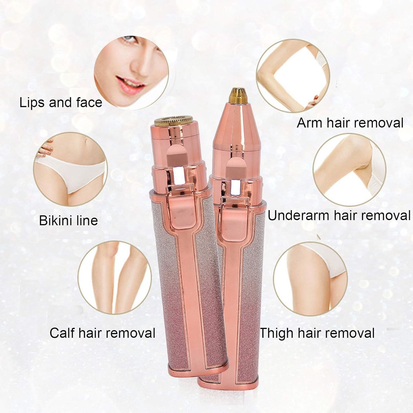 Eyebrow & Facial Hair Removal for Women, 2 in 1 Rechargeable Nose Hair & Eyebrow Trimmer, Portable Shaver with LED Light, Painless Facial Hair Trimmer for Eyebrows Lips