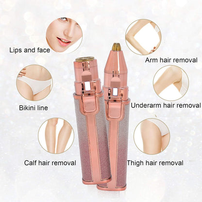 Eyebrow & Facial Hair Removal for Women, 2 in 1 Rechargeable Nose Hair & Eyebrow Trimmer, Portable Shaver with LED Light, Painless Facial Hair Trimmer for Eyebrows Lips