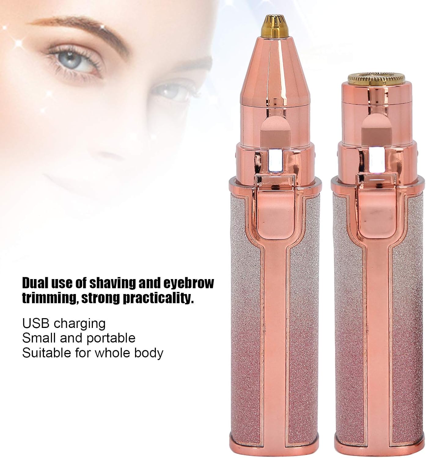 Eyebrow & Facial Hair Removal for Women, 2 in 1 Rechargeable Nose Hair & Eyebrow Trimmer, Portable Shaver with LED Light, Painless Facial Hair Trimmer for Eyebrows Lips