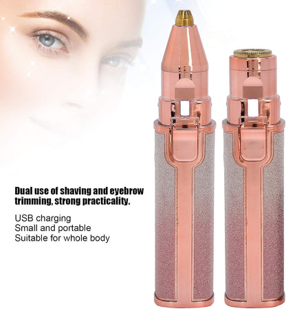 Eyebrow & Facial Hair Removal for Women, 2 in 1 Rechargeable Nose Hair & Eyebrow Trimmer, Portable Shaver with LED Light, Painless Facial Hair Trimmer for Eyebrows Lips