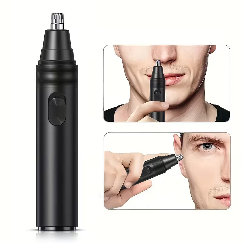 Nose Hair Trimmer - Painless Nose & Ear Hair Remover, Stainless Steel Head, Ergonomic Handle, Portable Manual Epilator for Facial Hair Removal, Dry Battery Powered, No Built-in Battery, Ideal for Women & Men, Nose Hair Trimmer