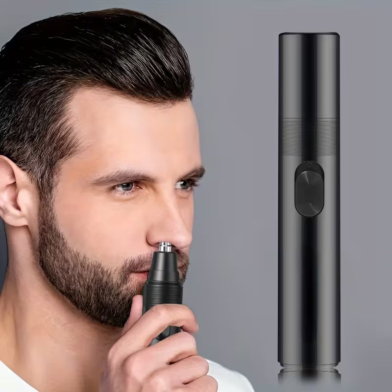 Nose Hair Trimmer - Painless Nose & Ear Hair Remover, Stainless Steel Head, Ergonomic Handle, Portable Manual Epilator for Facial Hair Removal, Dry Battery Powered, No Built-in Battery, Ideal for Women & Men, Nose Hair Trimmer